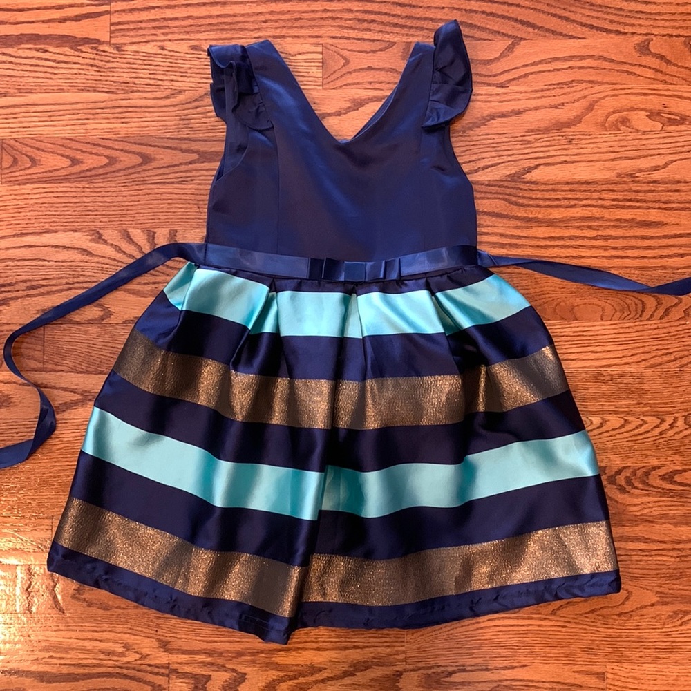 Fancy navy striped girls dress